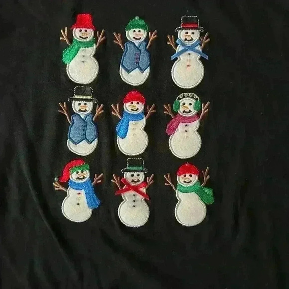 Christmas Snowman Winter Embroidered Tee Shirt Size Large Grannycore Cottagecore - Picture 3 of 7